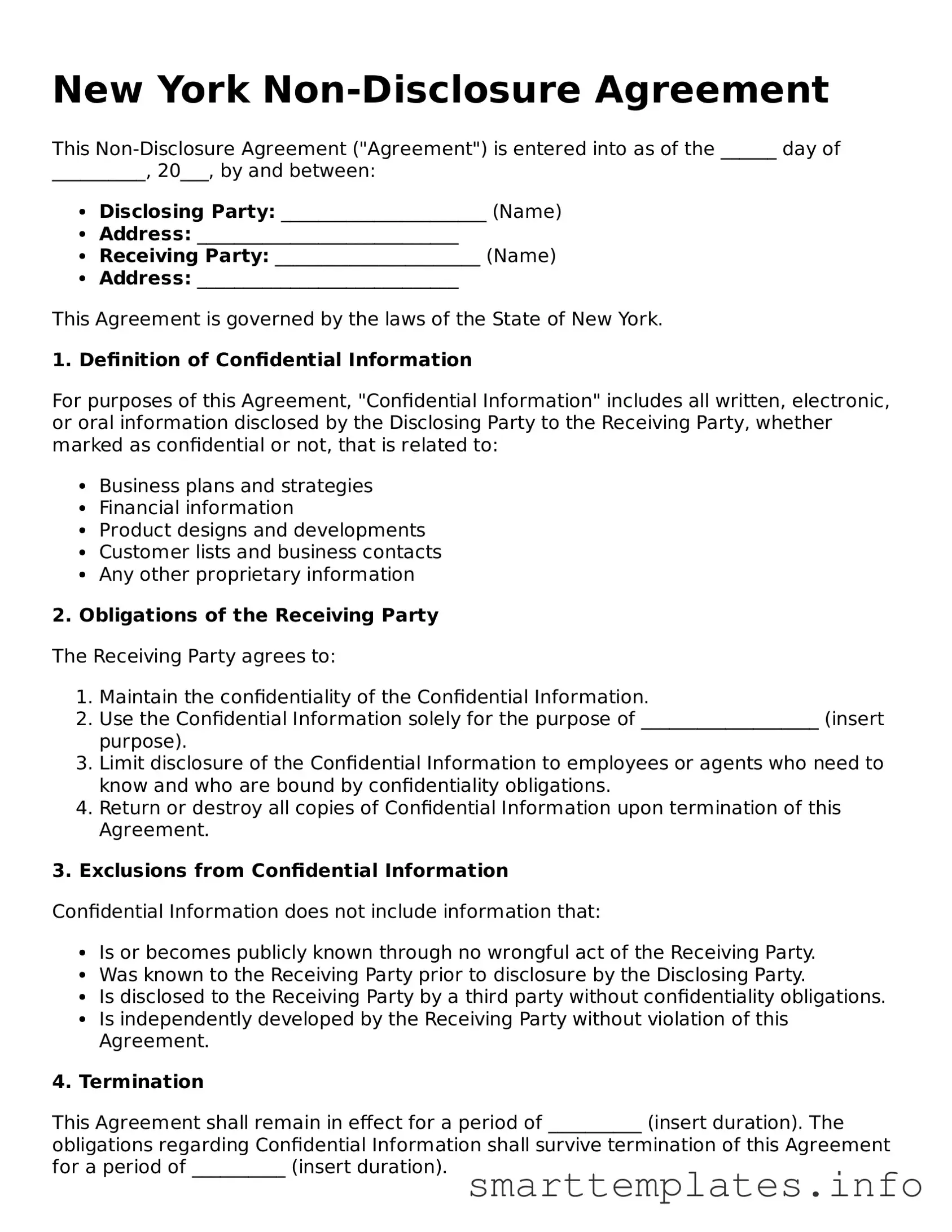 Legal Non-disclosure Agreement Template for New York State