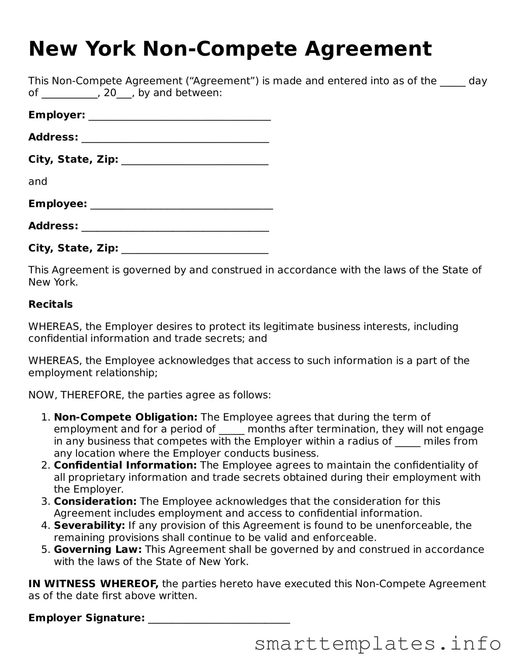 Legal Non-compete Agreement Template for New York State