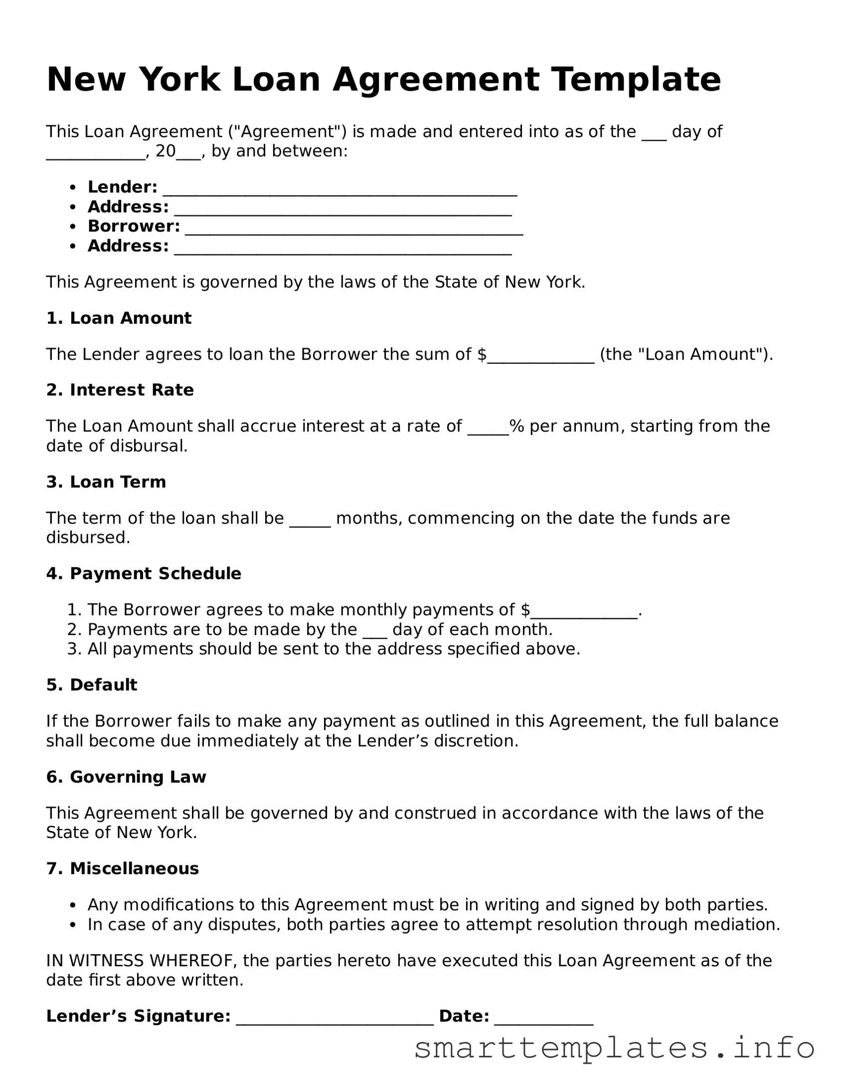 Legal Loan Agreement Template for New York State