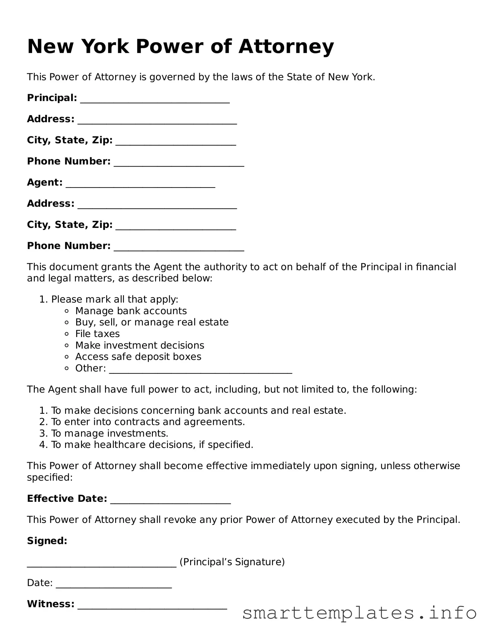 Legal Power of Attorney Template for New York State