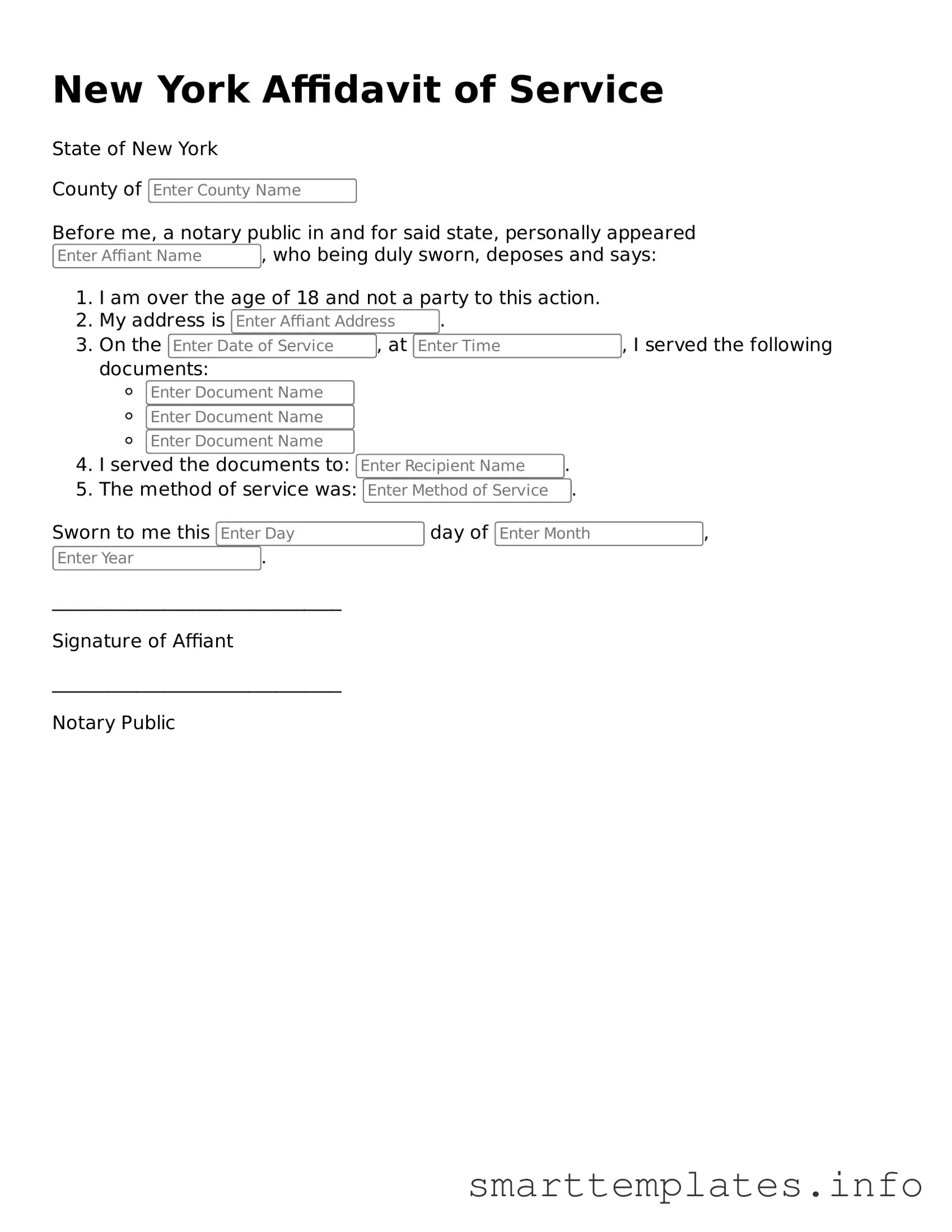 Legal Affidavit of Service Template for New York State