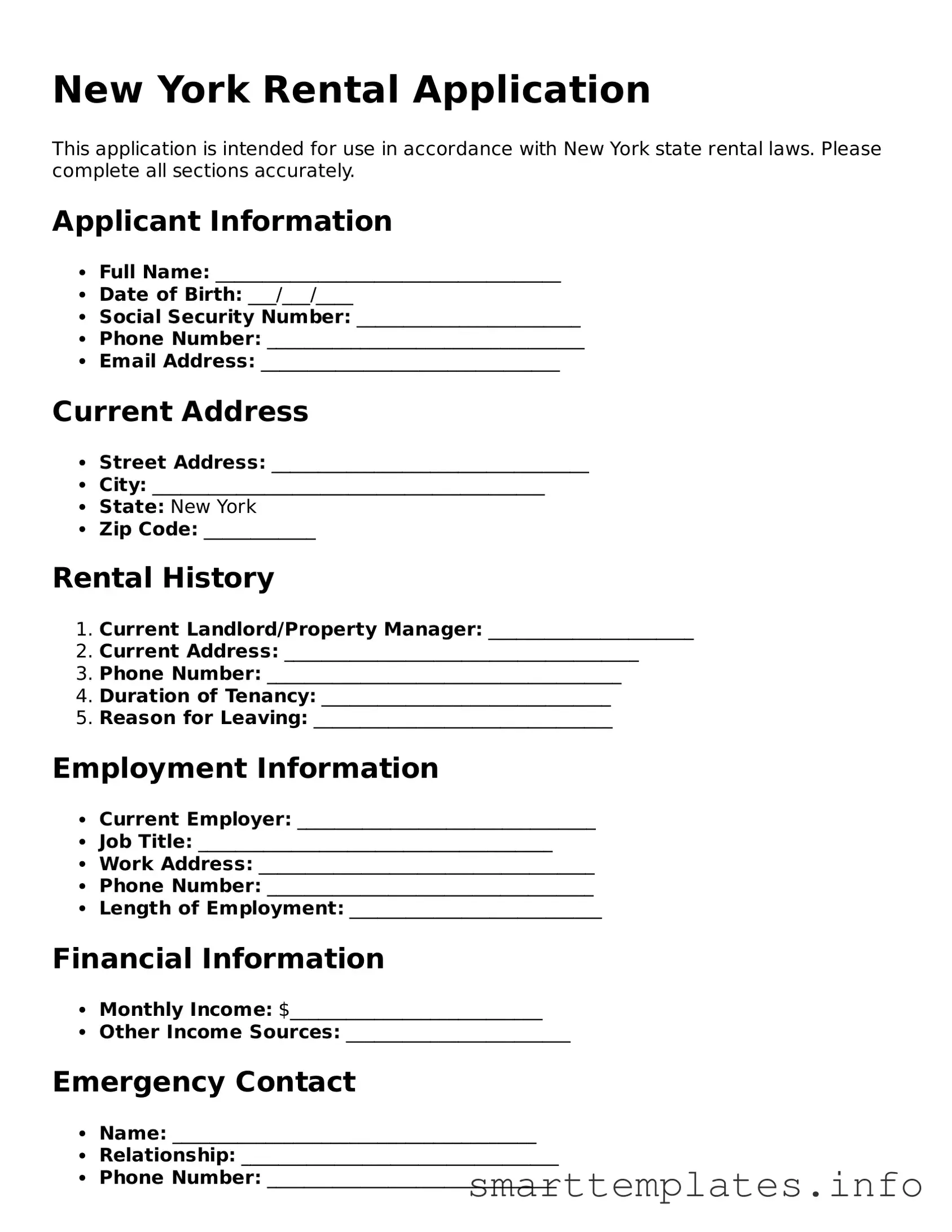Legal Rental Application Template for New York State