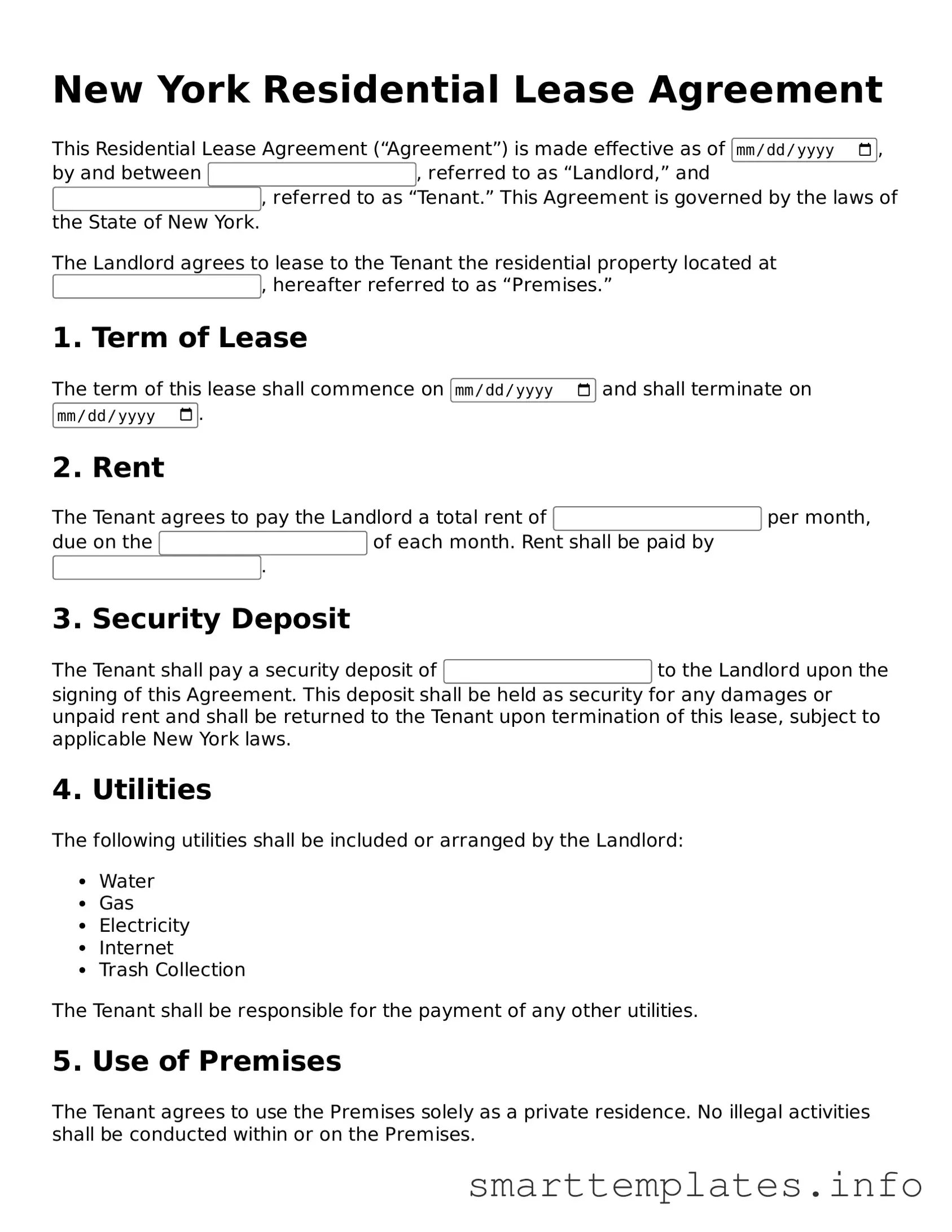 Legal Residential Lease Agreement Template for New York State