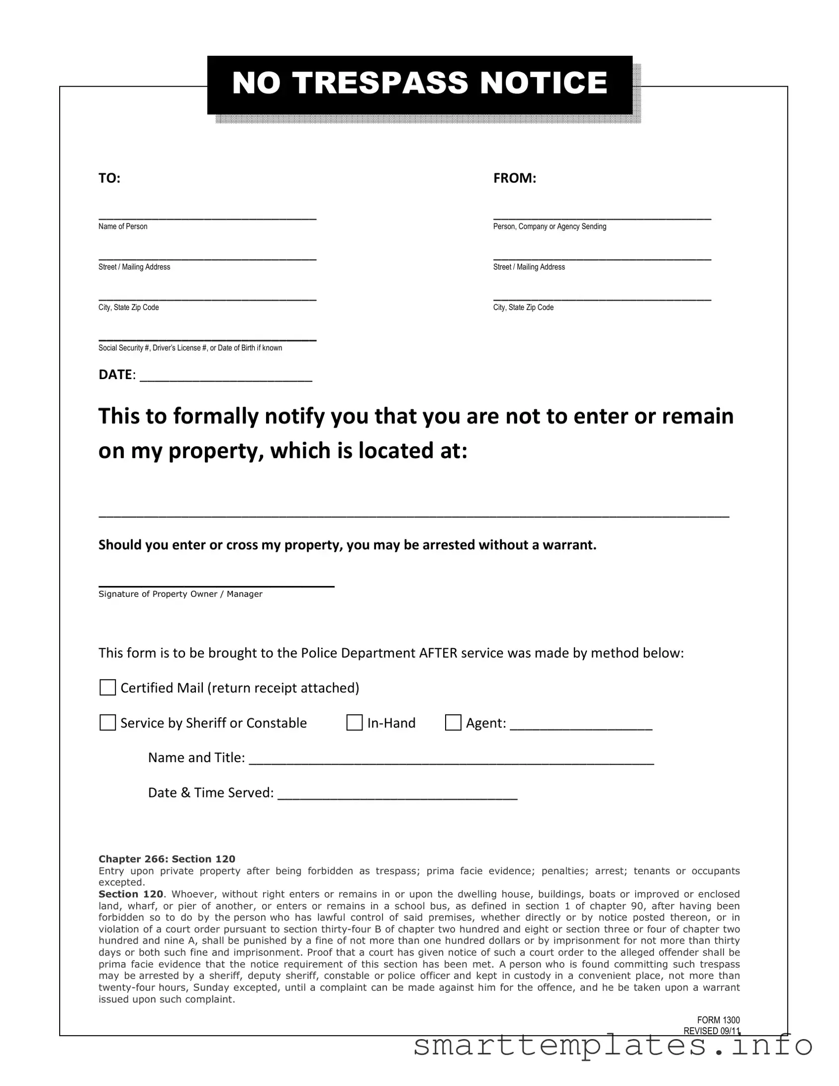 Fill in a Valid No Trespassing Letter Form