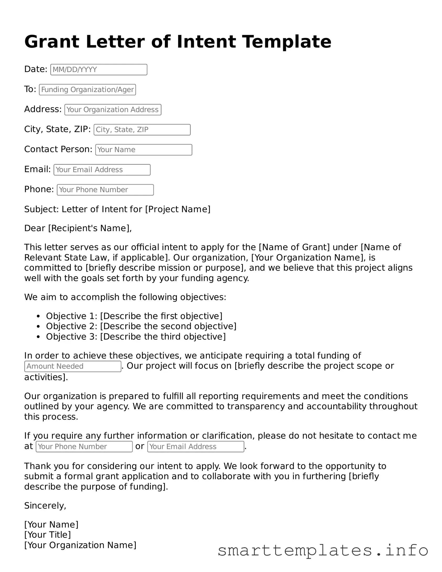 Attorney-Approved Grant Letter of Intent Template
