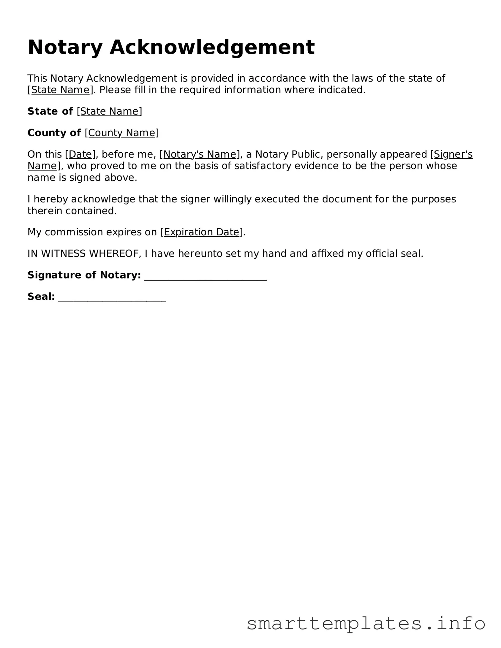 Attorney-Approved Notary Acknowledgement Template