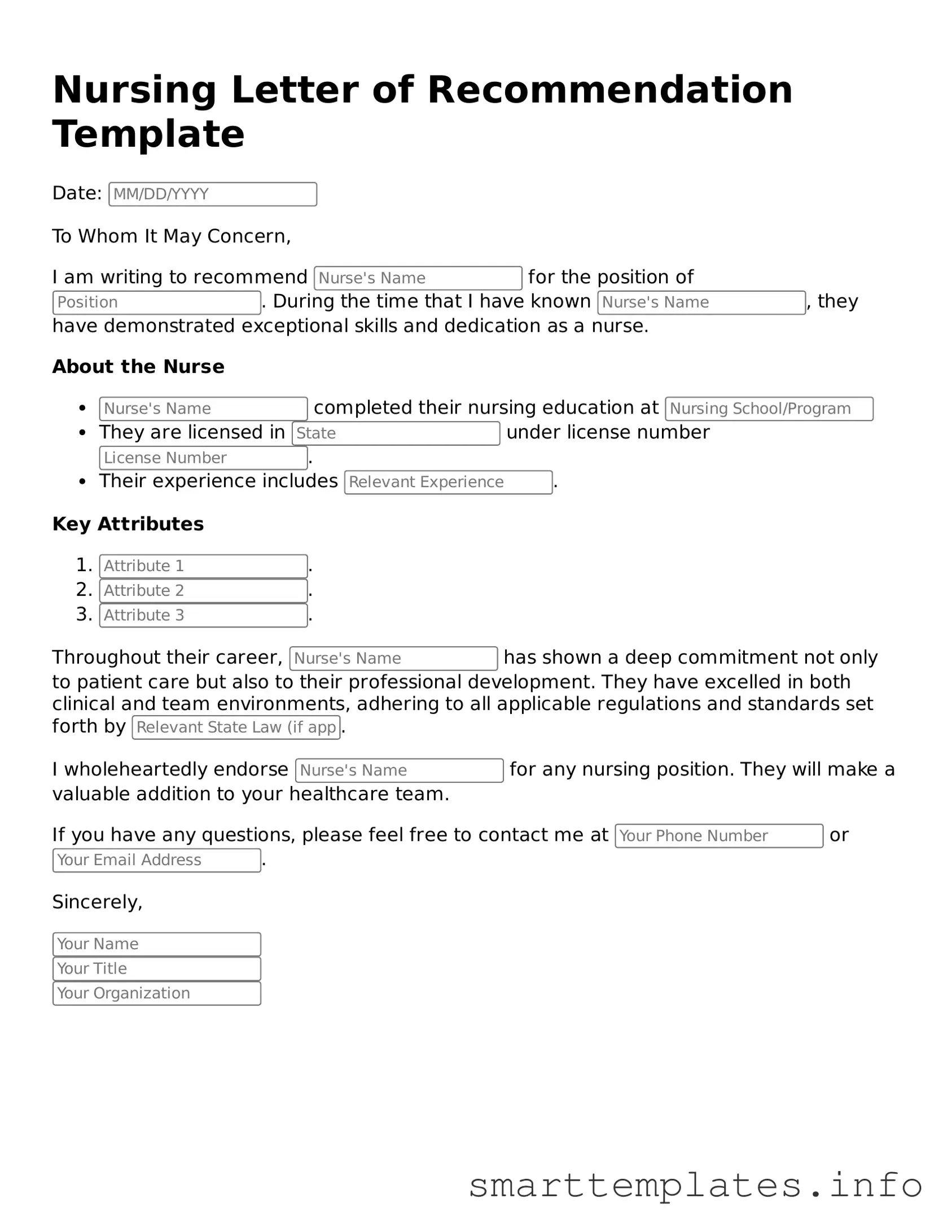 Attorney-Approved Nursing Letter of Recommendation Template