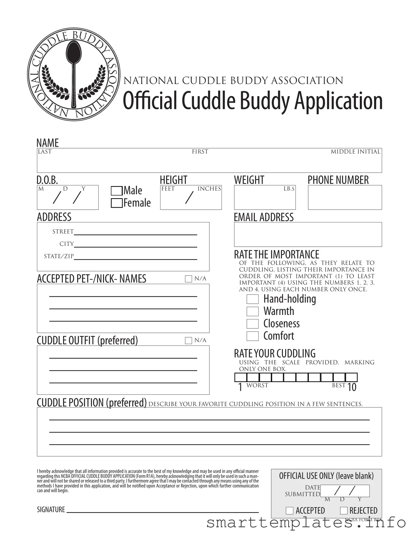 Fill in a Valid Cuddle Buddy Application Form
