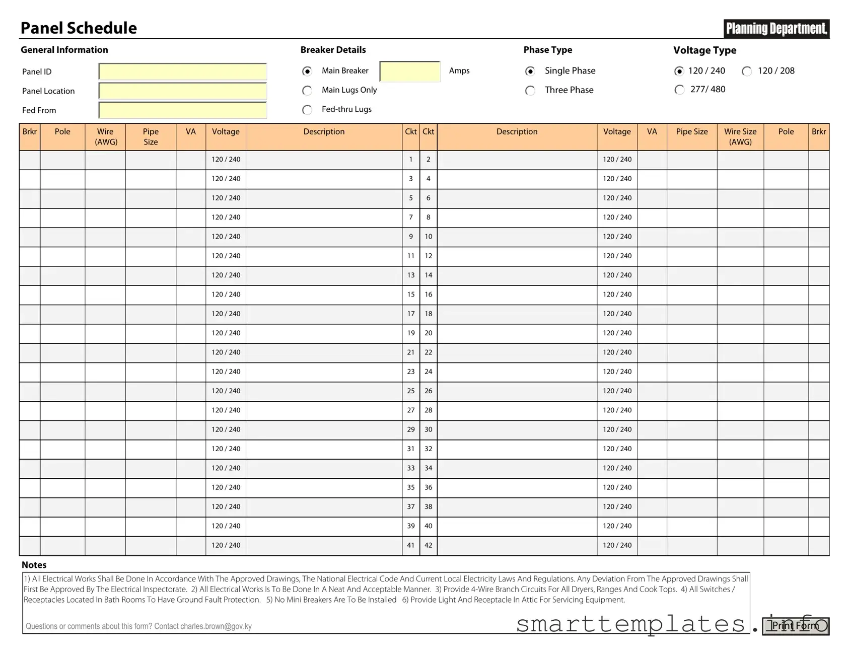 Fill in a Valid Electrical Panel Schedule Form