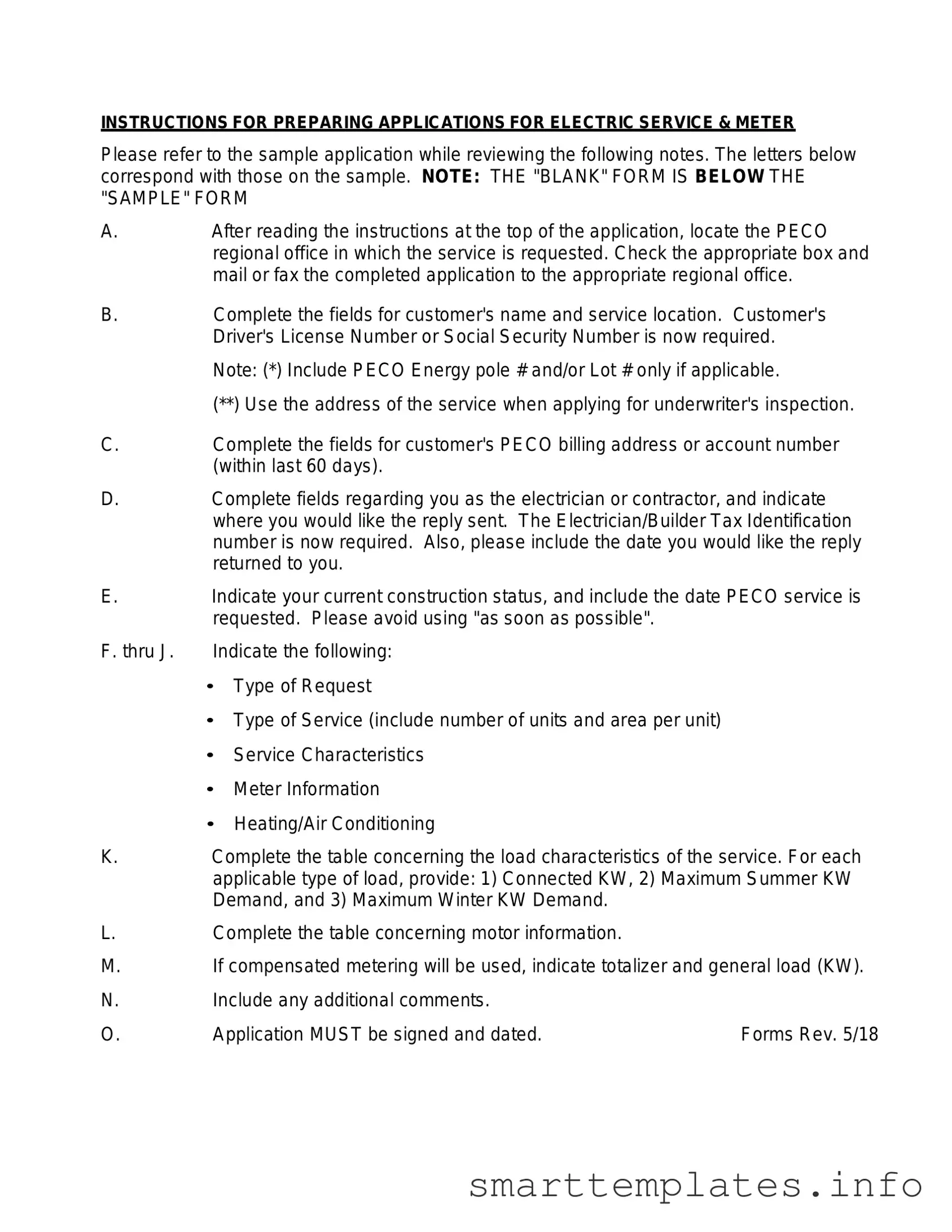 Fill in a Valid Peco Service And Meter Application Form