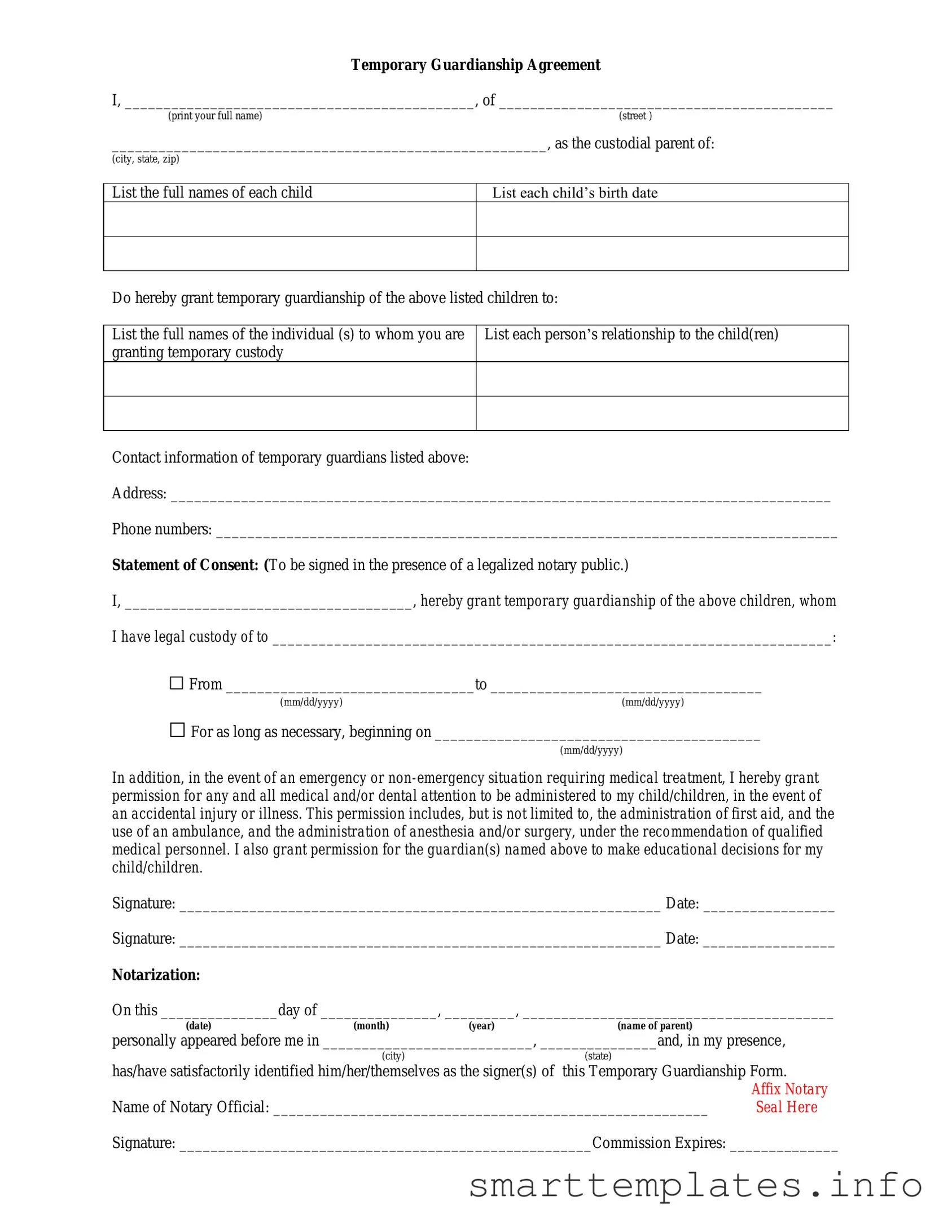 Fill in a Valid Temporary Custody Form