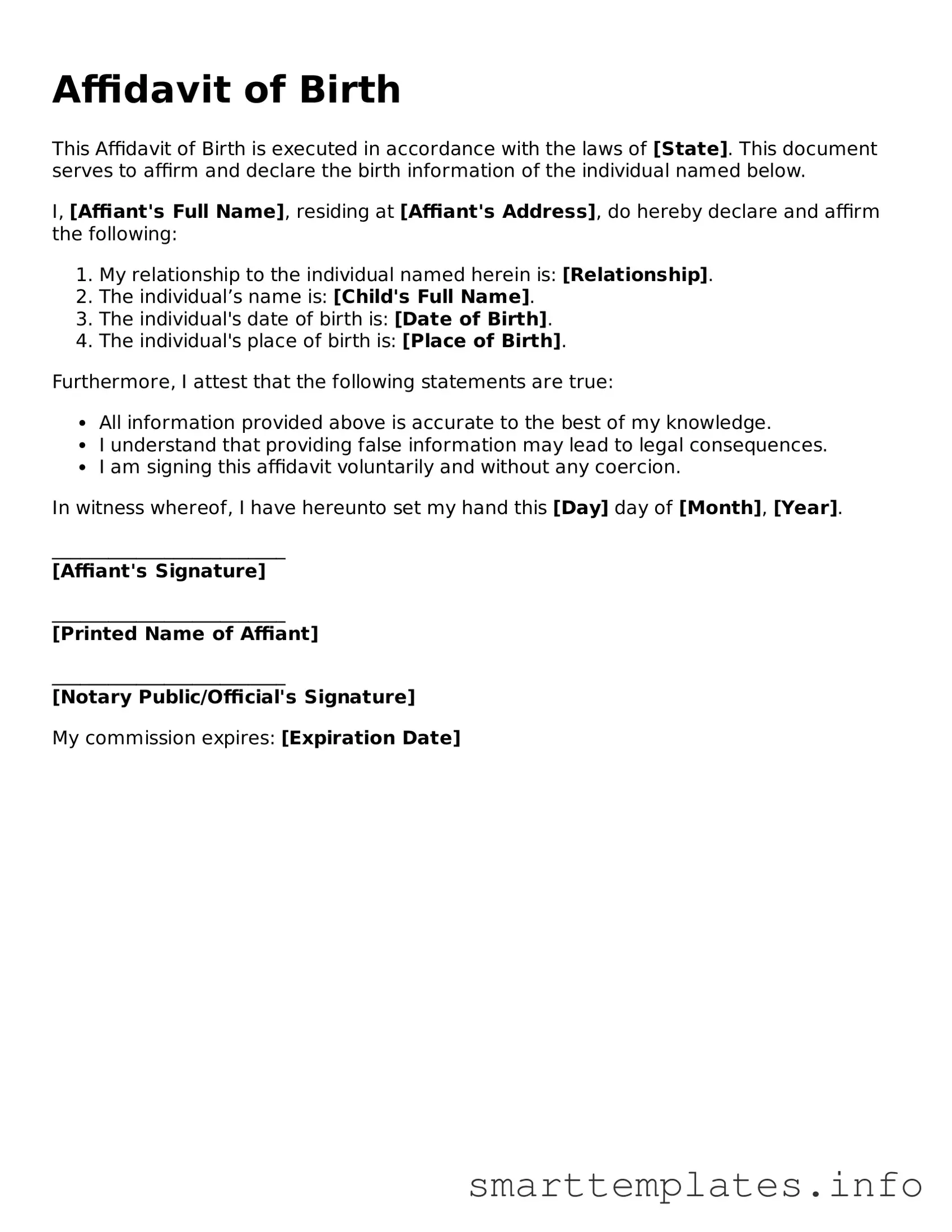 Attorney-Approved Affidavit of Birth Template