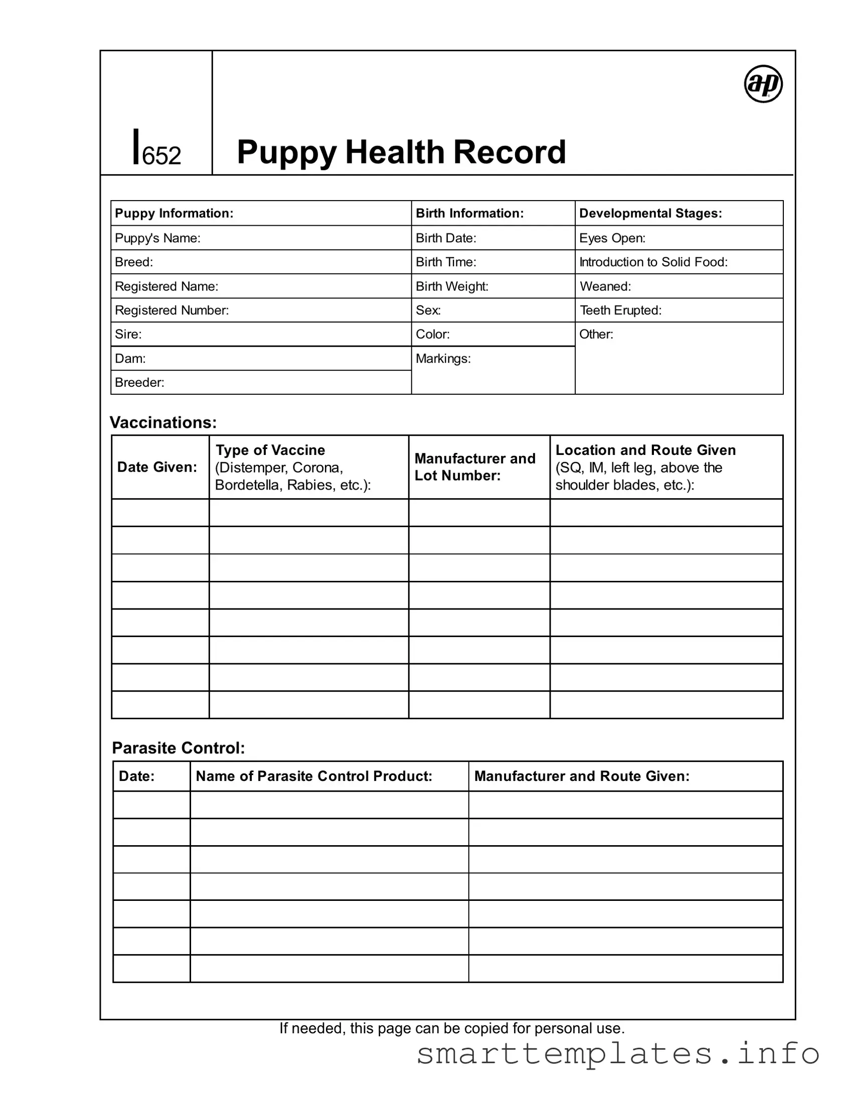 Fill in a Valid Puppy Health Record Form