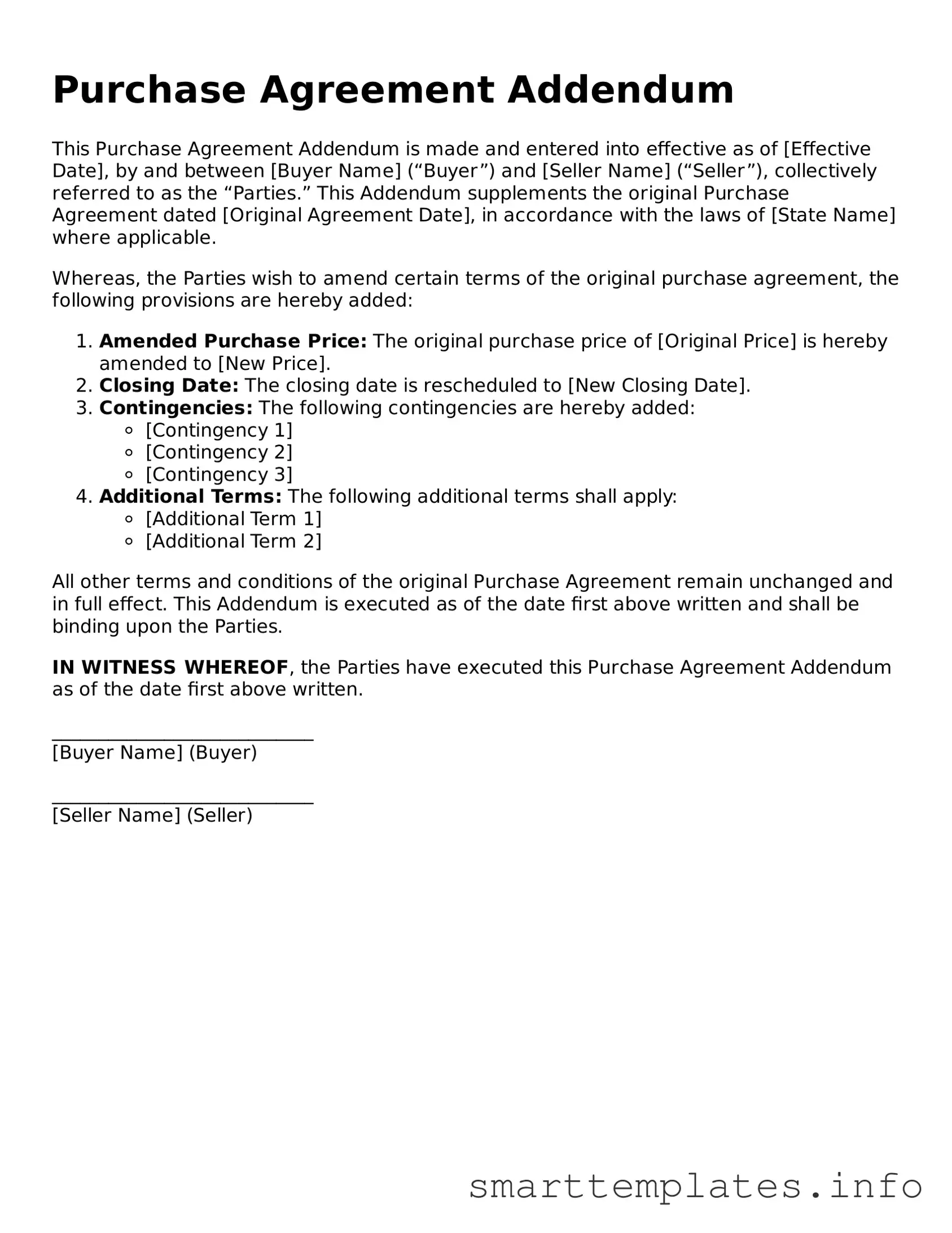 Attorney-Approved Purchase Agreement Addendum Template
