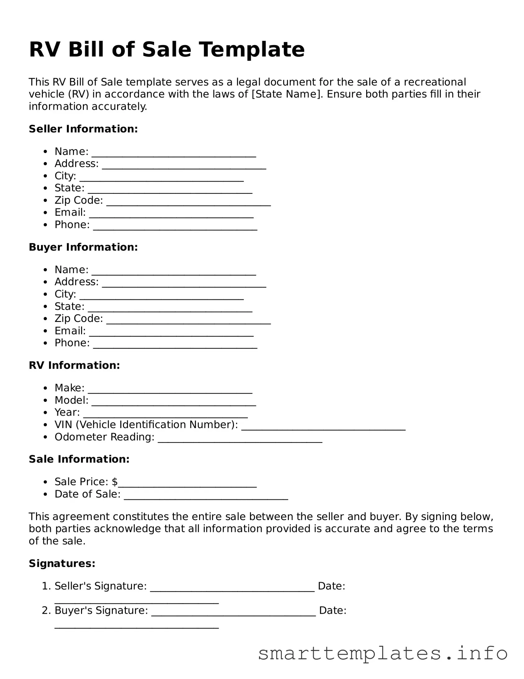 Attorney-Approved RV Bill of Sale Template