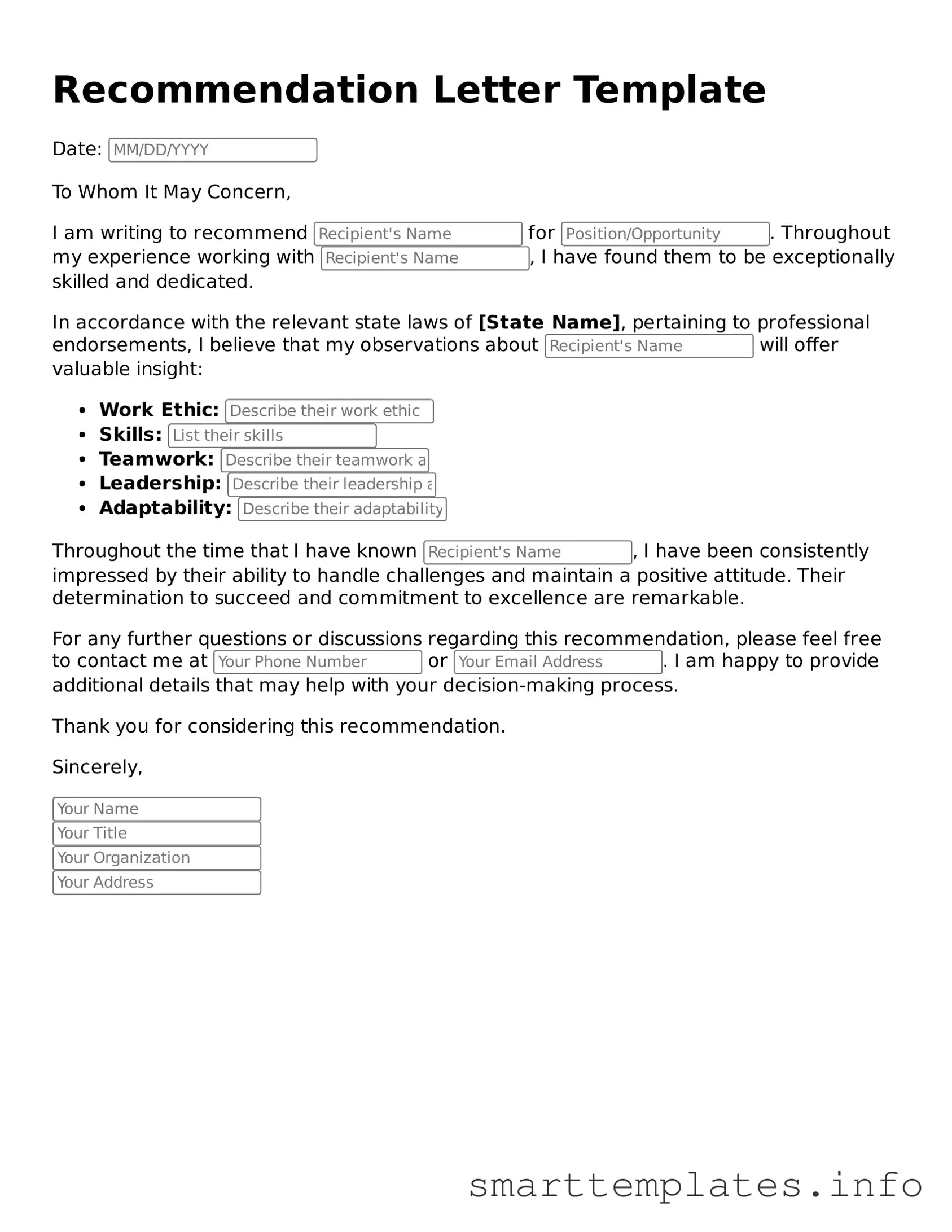 Attorney-Approved Recommendation Letter Template
