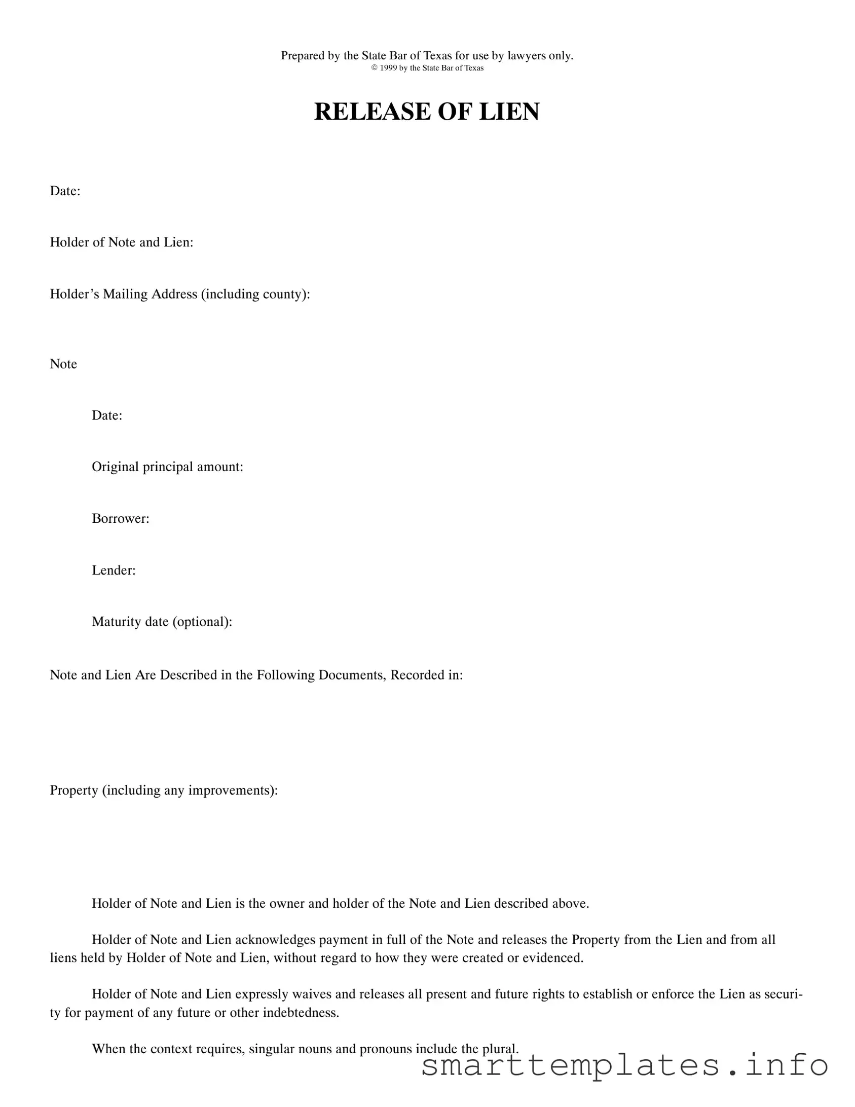 Fill in a Valid Release Of Lien Texas Form