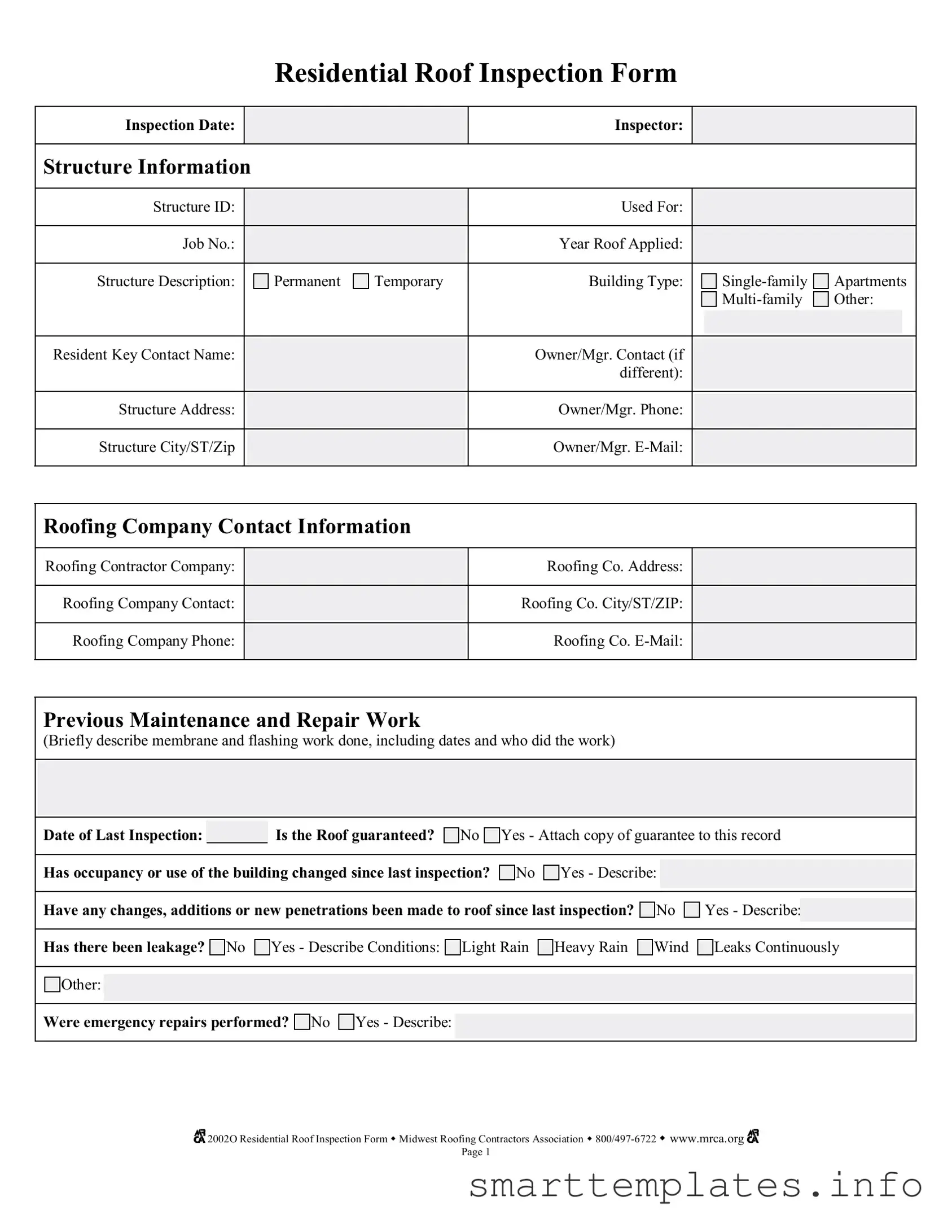 Fill in a Valid Roof Inspection Form
