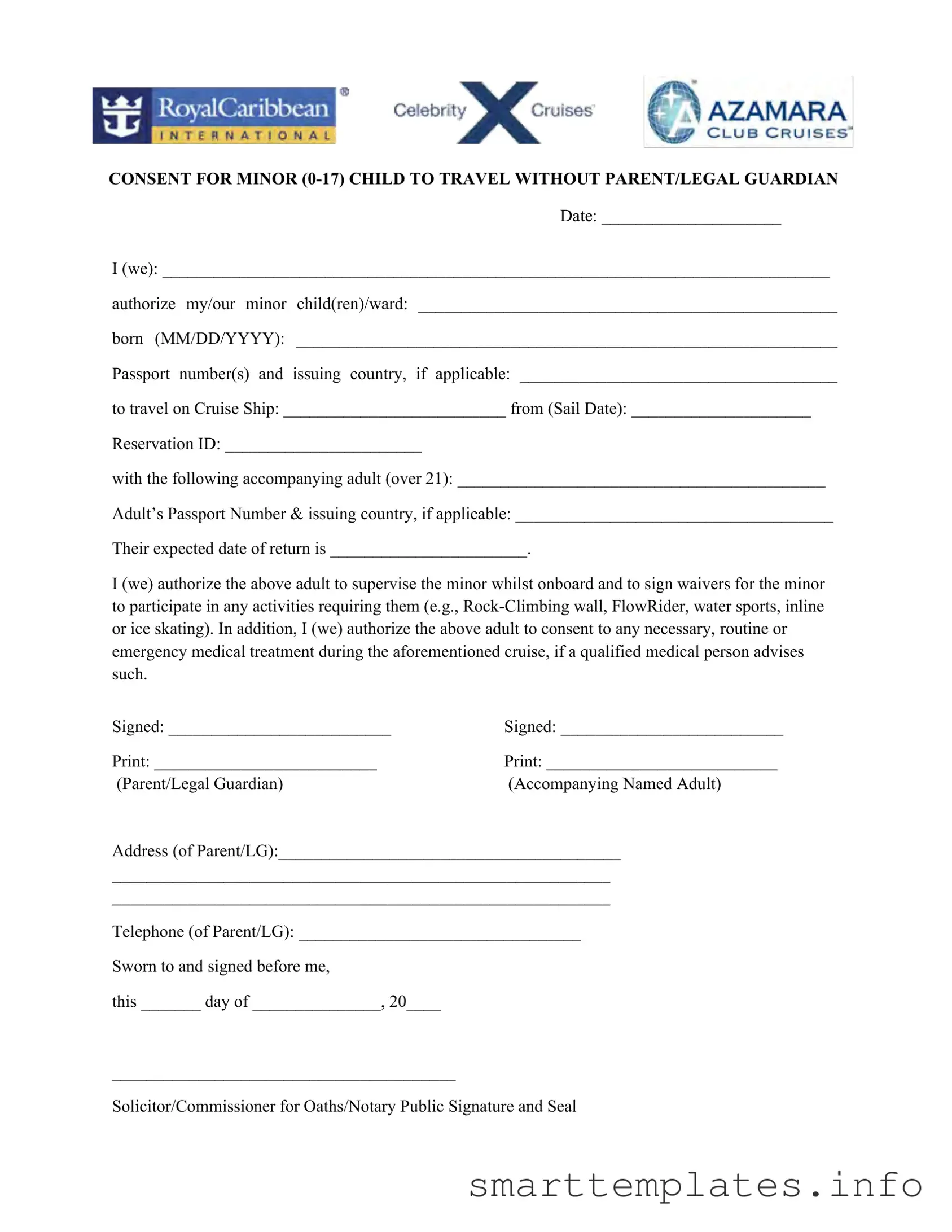 Fill in a Valid Royal Caribbean Parental Consent Form