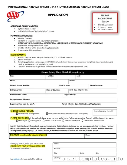 Fill in a Valid Aaa International Driving Permit Application Form