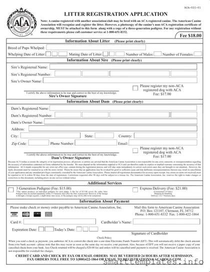 Fill in a Valid Aca Litter Registration Form