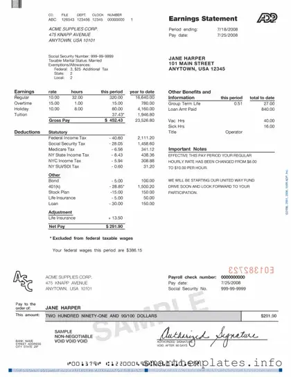 Fill in a Valid Adp Pay Stub Form