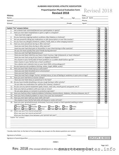 Fill in a Valid Alabama High School Physical Form