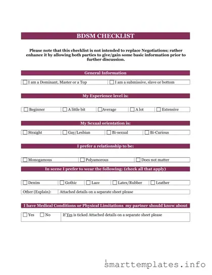 Fill in a Valid Bdsm Checklist Form
