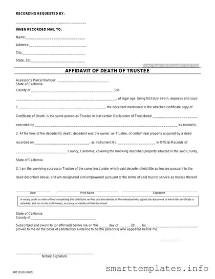 Fill in a Valid California Affidavit of Death of a Trustee Form