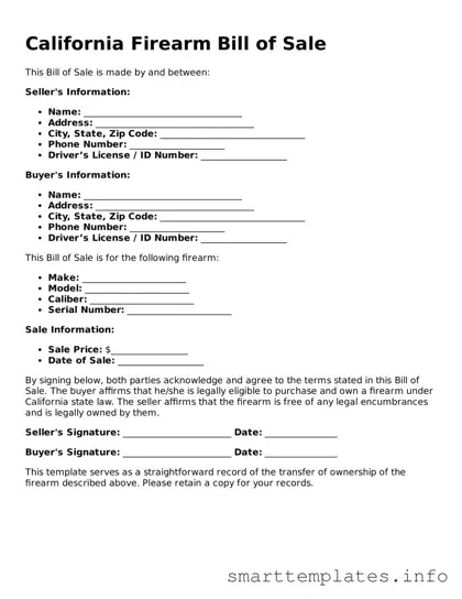 Legal Firearm Bill of Sale Template for California State
