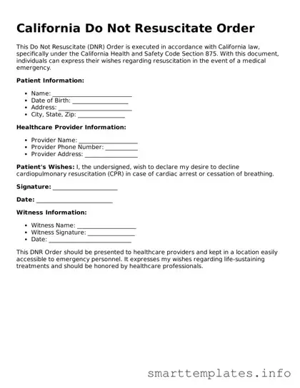 Legal Do Not Resuscitate Order Template for California State