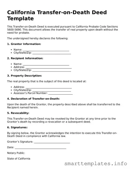 Legal Transfer-on-Death Deed Template for California State