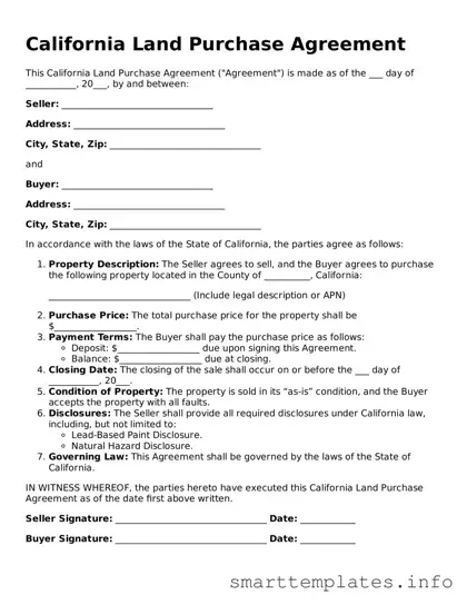 Legal Land Purchase Agreement Template for California State