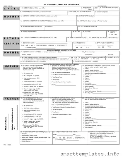 Fill in a Valid CDC U.S. Standard Certificate of Live Birth Form