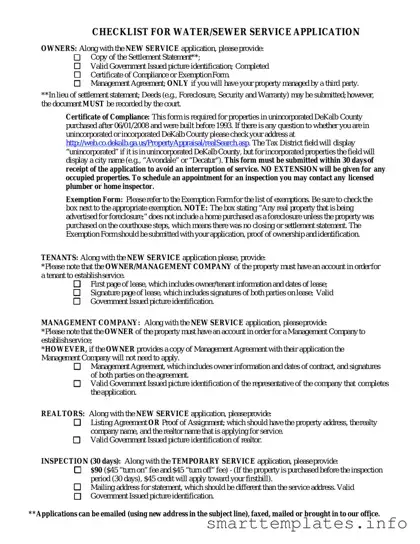 Fill in a Valid Dekalb County Water Application Form