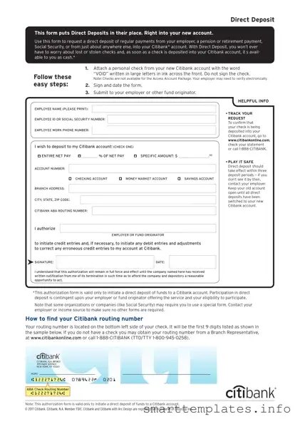 Fill in a Valid Citibank Direct Deposit Form