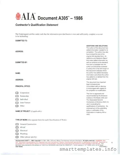 Fill in a Valid AIA A305 Form
