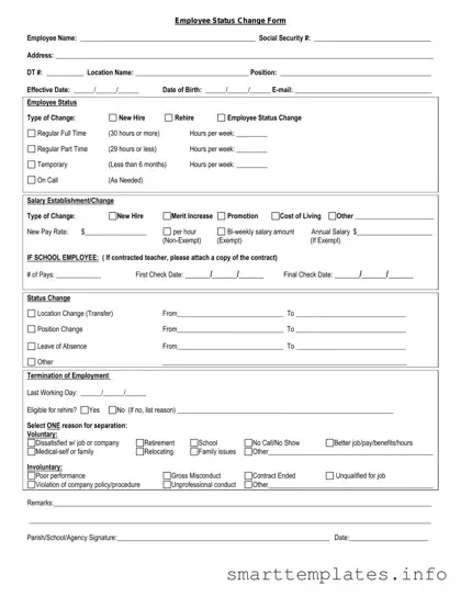 Fill in a Valid Employee Status Change Form