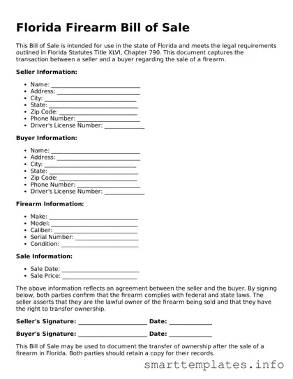 Legal Firearm Bill of Sale Template for Florida State