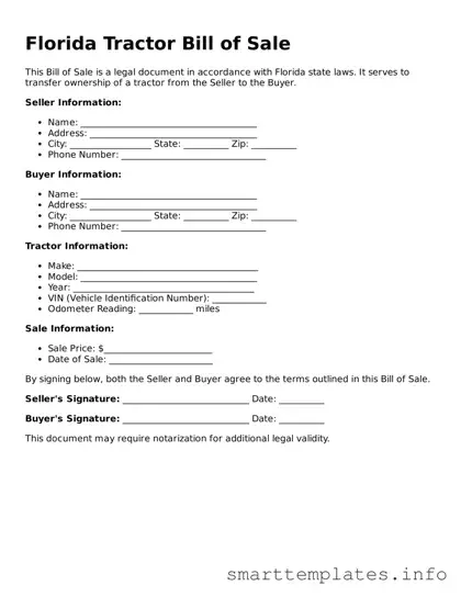 Legal Tractor Bill of Sale Template for Florida State