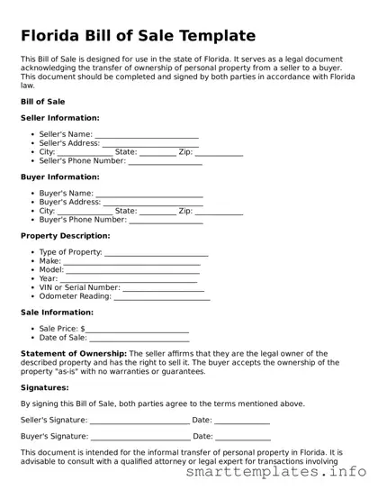 Legal Bill of Sale Template for Florida State