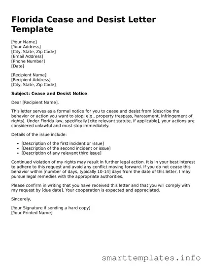 Legal Cease and Desist Letter Template for Florida State