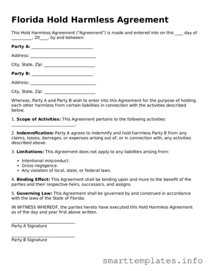 Legal Hold Harmless Agreement Template for Florida State