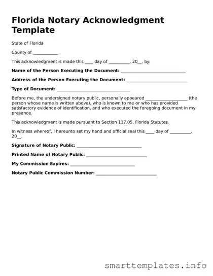 Legal Notary Acknowledgement Template for Florida State