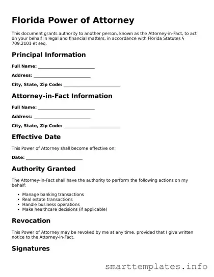 Legal Power of Attorney Template for Florida State