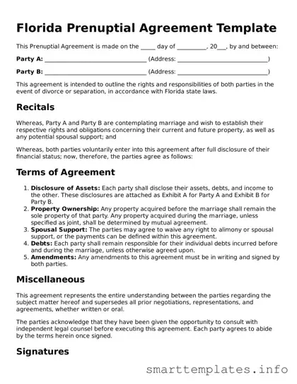 Legal Prenuptial Agreement Template for Florida State