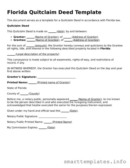 Legal Quitclaim Deed Template for Florida State