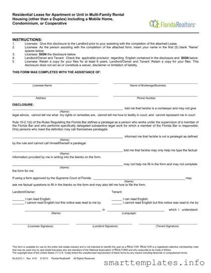 Fill in a Valid Florida Realtors Residential Lease Form