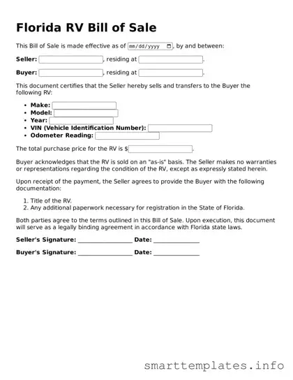 Legal RV Bill of Sale Template for Florida State