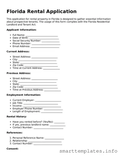 Legal Rental Application Template for Florida State